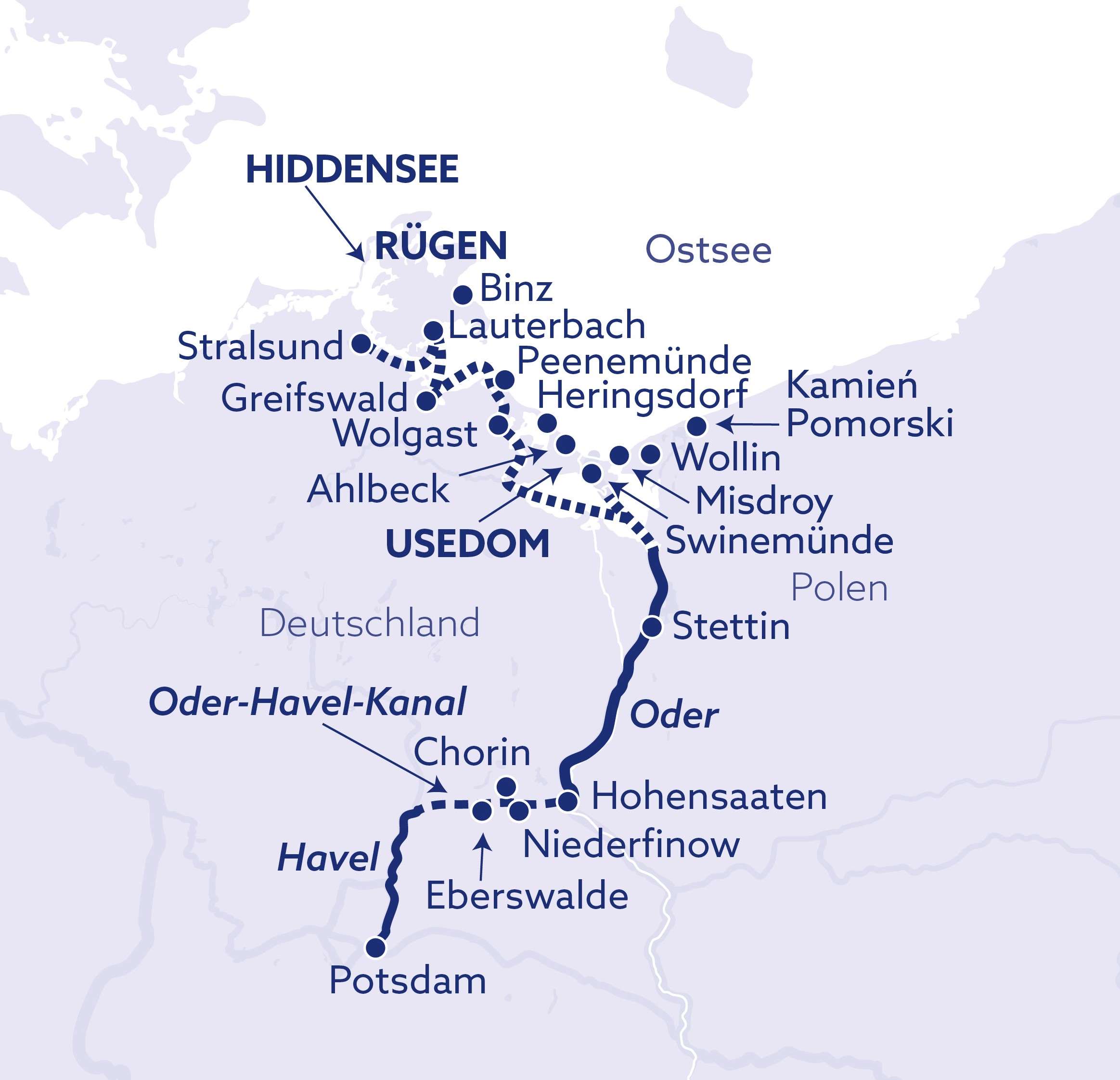 Flusskreuzfahrt Potsdam - Stralsund routenkarte potsdam stralsund